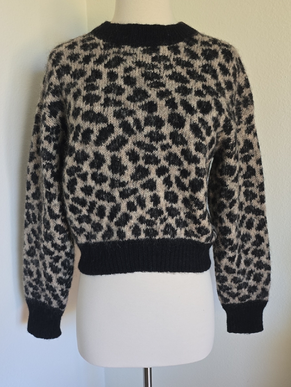 MOTHER Leopard Crewneck Sweater in Black & Cream